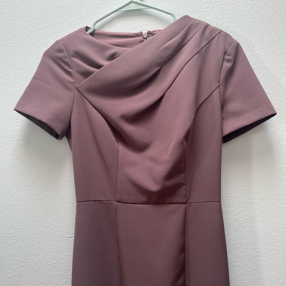 Kay Unger Stretch Asymmetrical Neck Short Sleeve Midi Dress